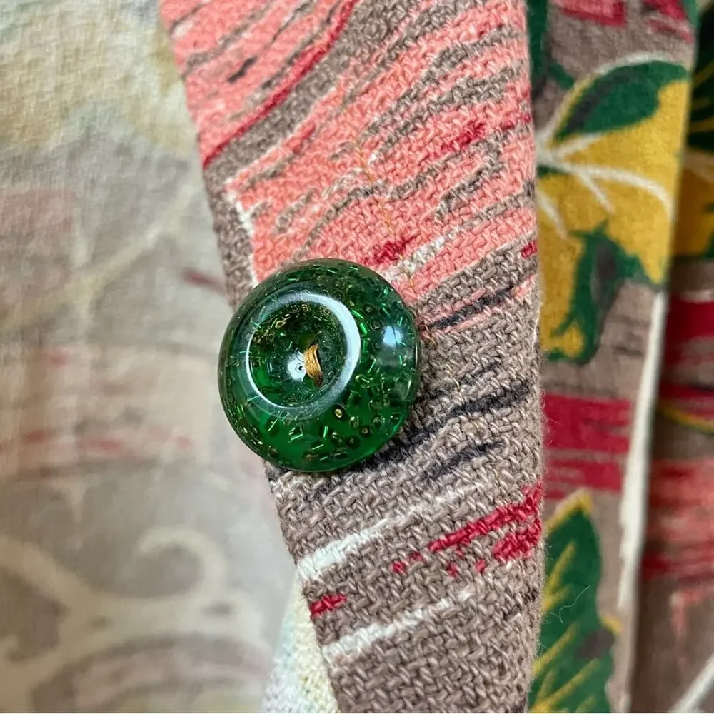Vintage 60's 70's Unique Cropped Brown Floral Tapestry Jacket, Women's Small - Picture 7 of 9